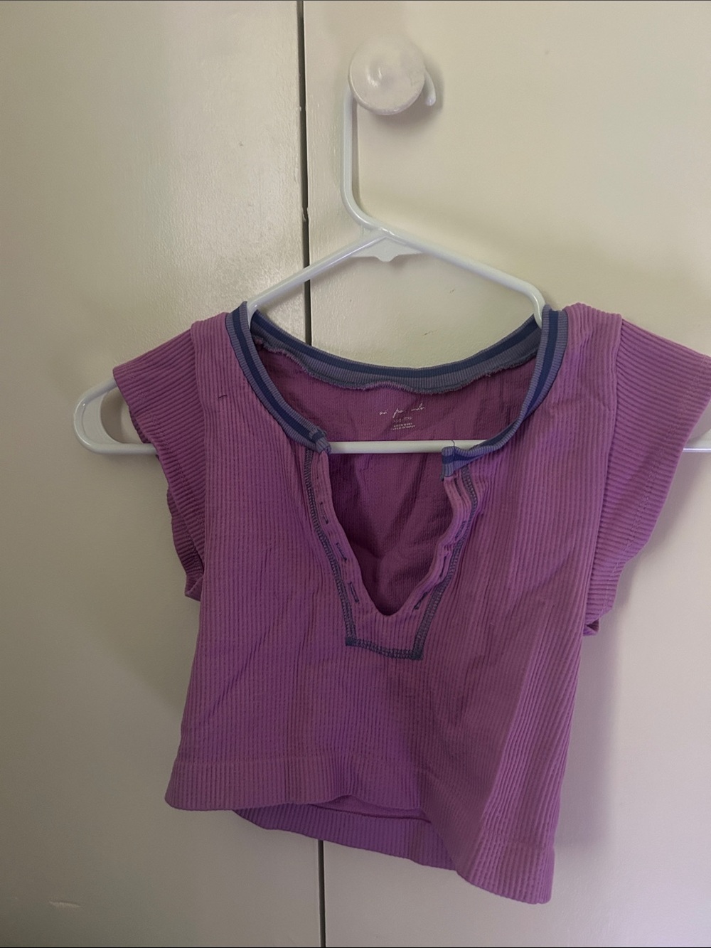 Urban Outfitters Purple Ribbed Crop Top with Navy Trim